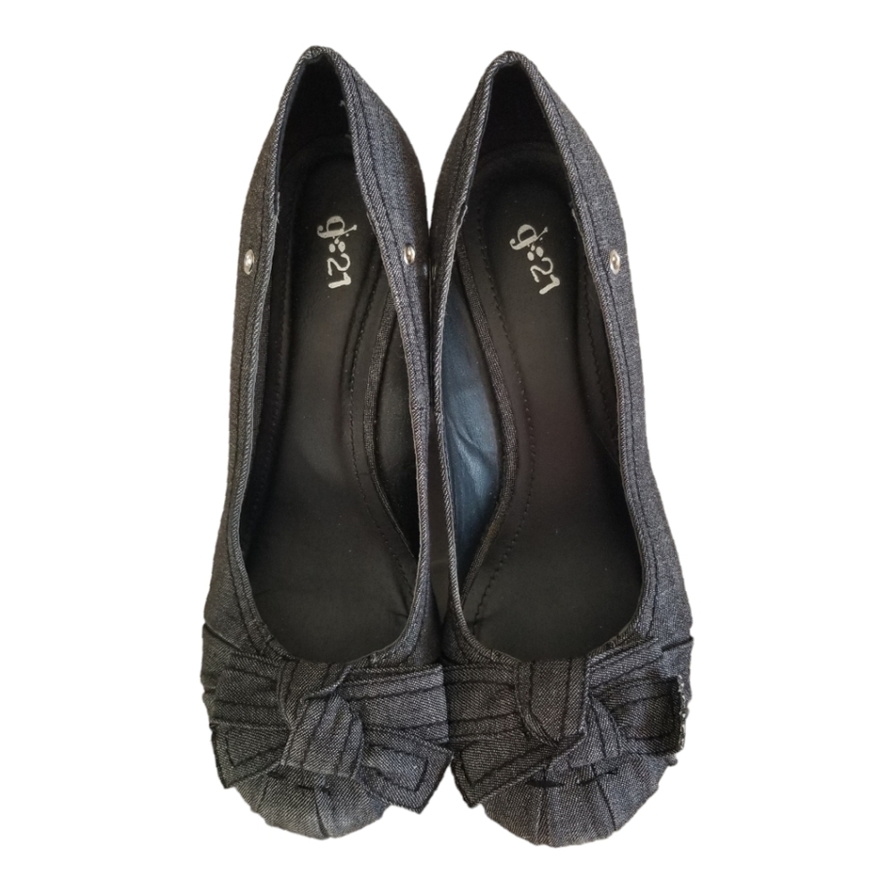 G 21 ( LING) BLACK/GRAY JEAN MATERIAL HEELS SIZE 7.5